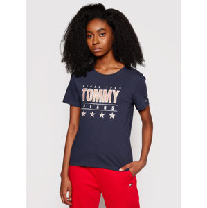Tommy Jeans dámské tmavě modré triko METALLIC - XS (C87)